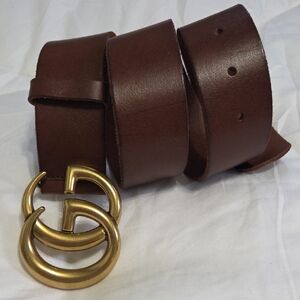 Gucci Brown Leather Belt with Gold Double G Buckle